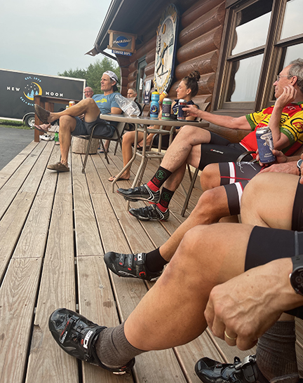 Relaxing on the deck after the group ride