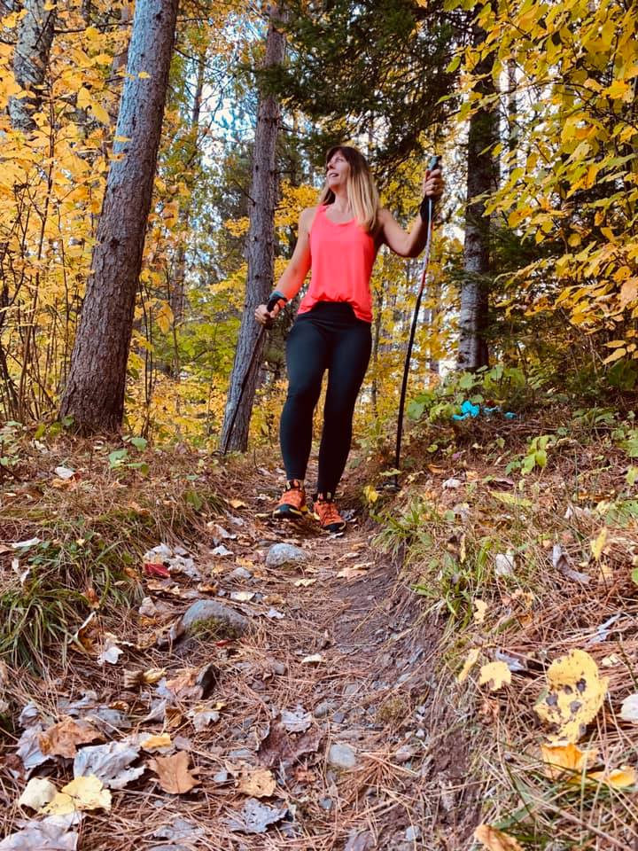 pole hiking in fall