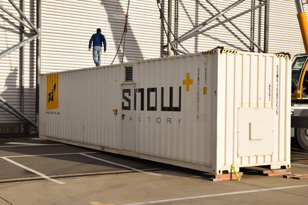 Snowmaking container at the Dresden Airport.