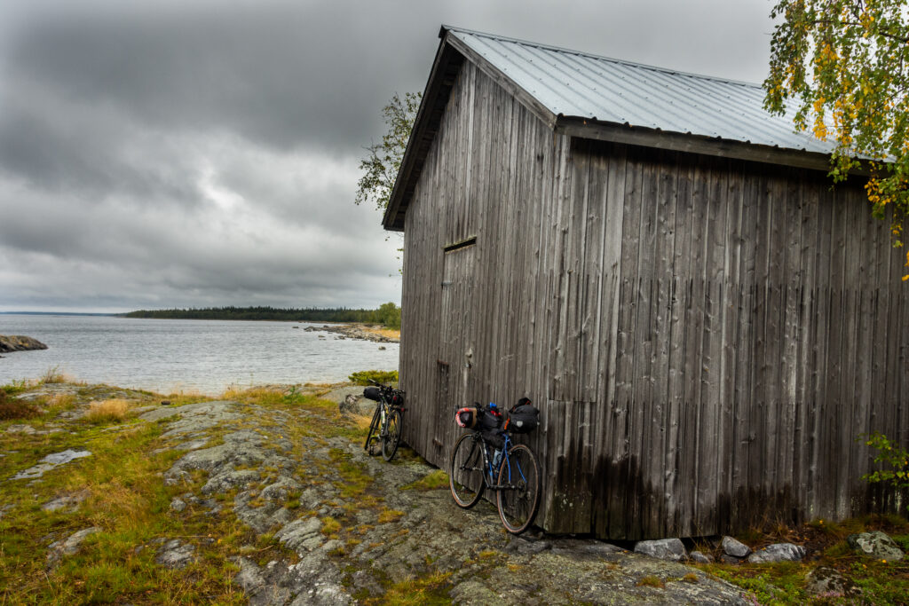 Fishing storage shed by historic cabins on Holmon Island.