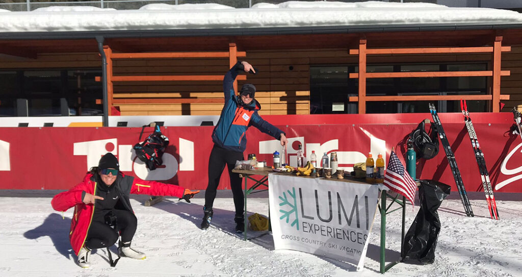 Lumi leaders Kathi and Anna making sure everyone had treats for the Dolomitenlauf open track.