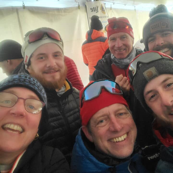 New Moon staffers and friends celebrate at the Pre-Birkie finish.