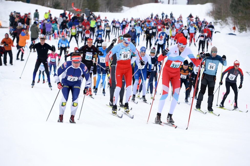 Racers ski the North End Classic in 2020.