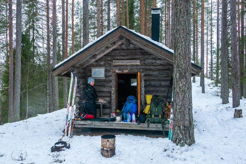 Setting up camp at a cabin along the Öreälvsleden in Northern Sweden.