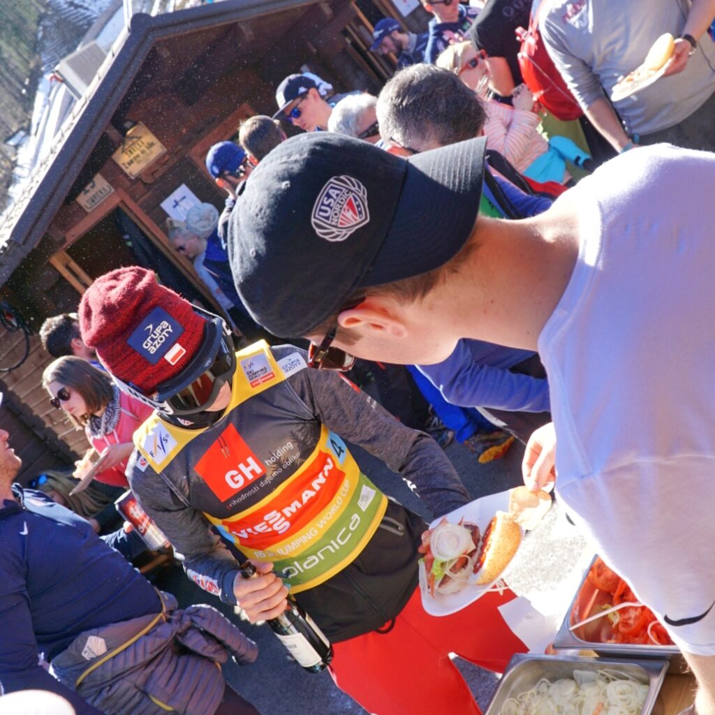 Serving up burgers after the ski flying championships in Planica, Slovenia