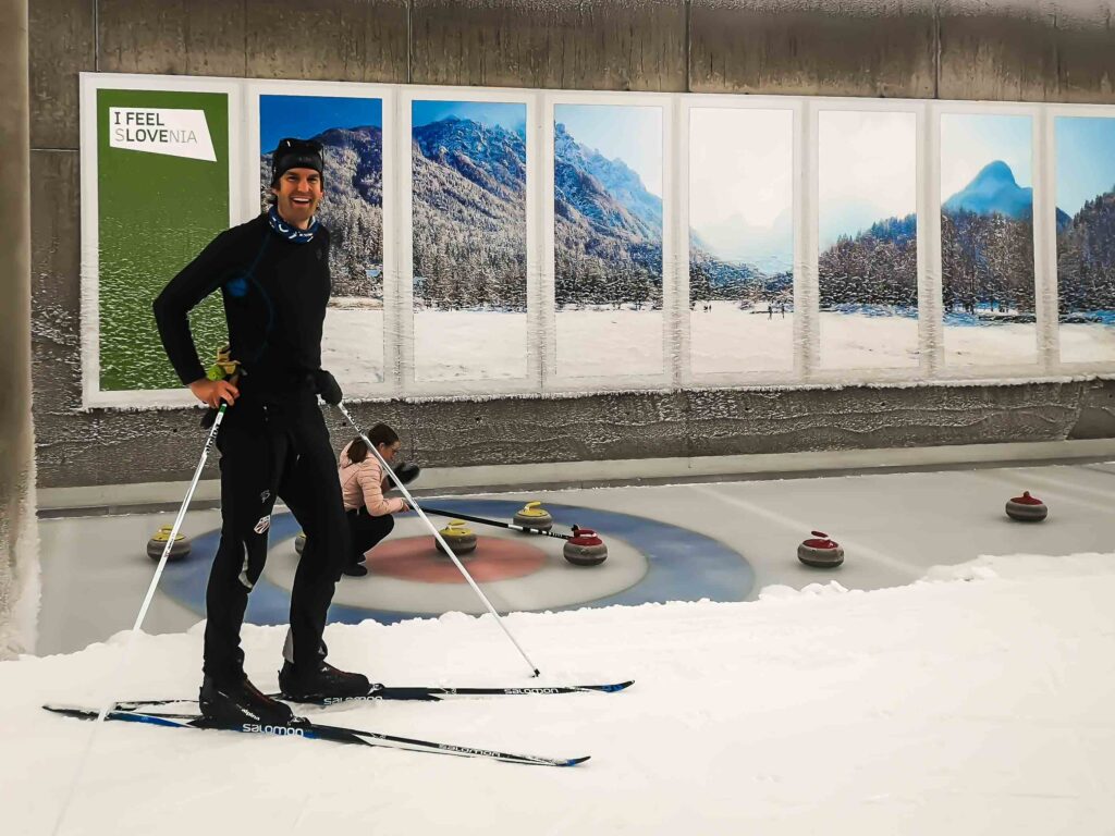 The curling rink in the Planica ski tunnel