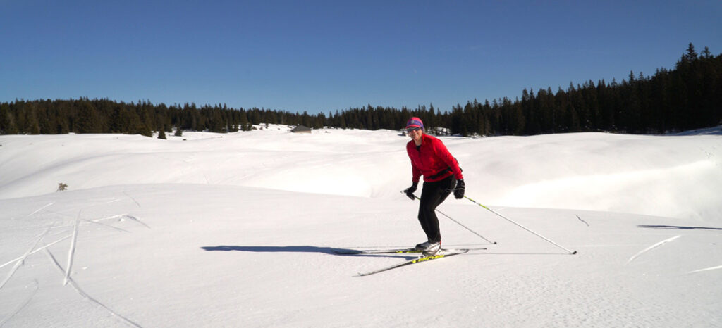 Crust skiing in the Jura Region of France.