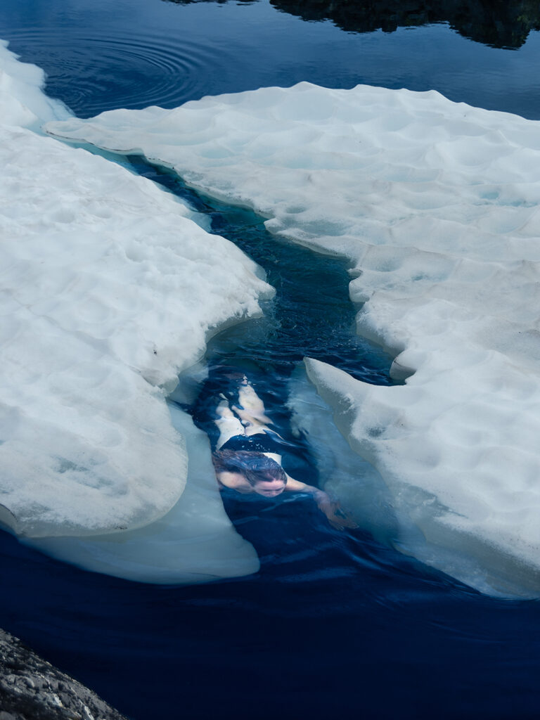 Swimming in the glacial water seems like the right thing to do.