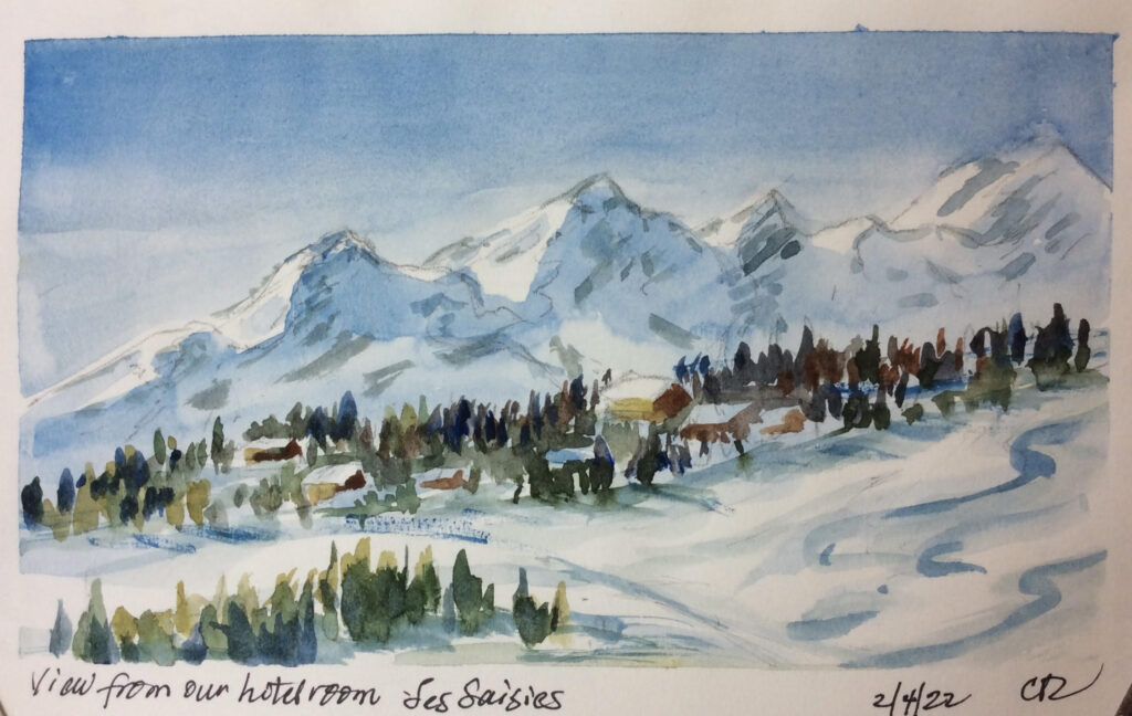 Watercolor of Les Saisies, France