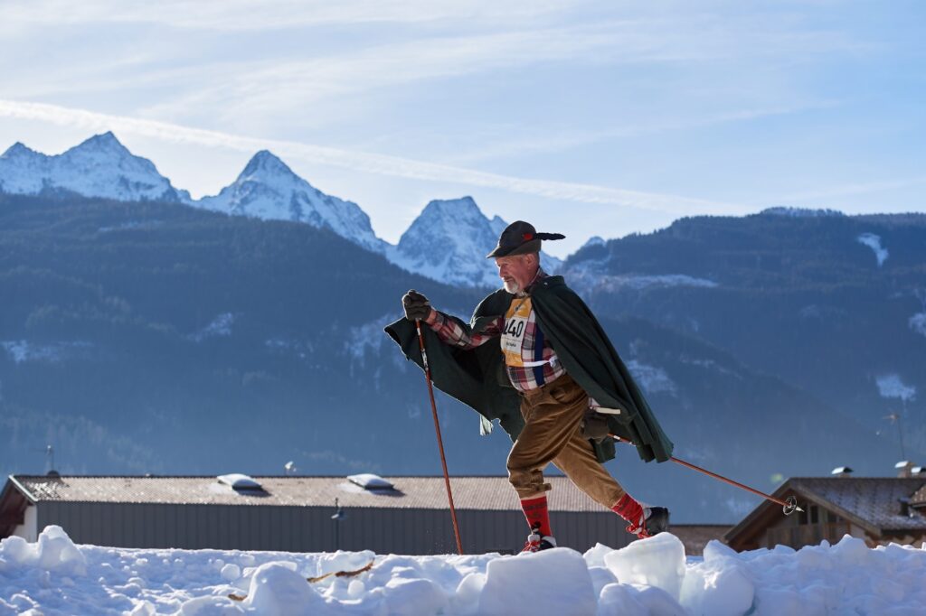 Skier in retro clothing at the Marcialonga