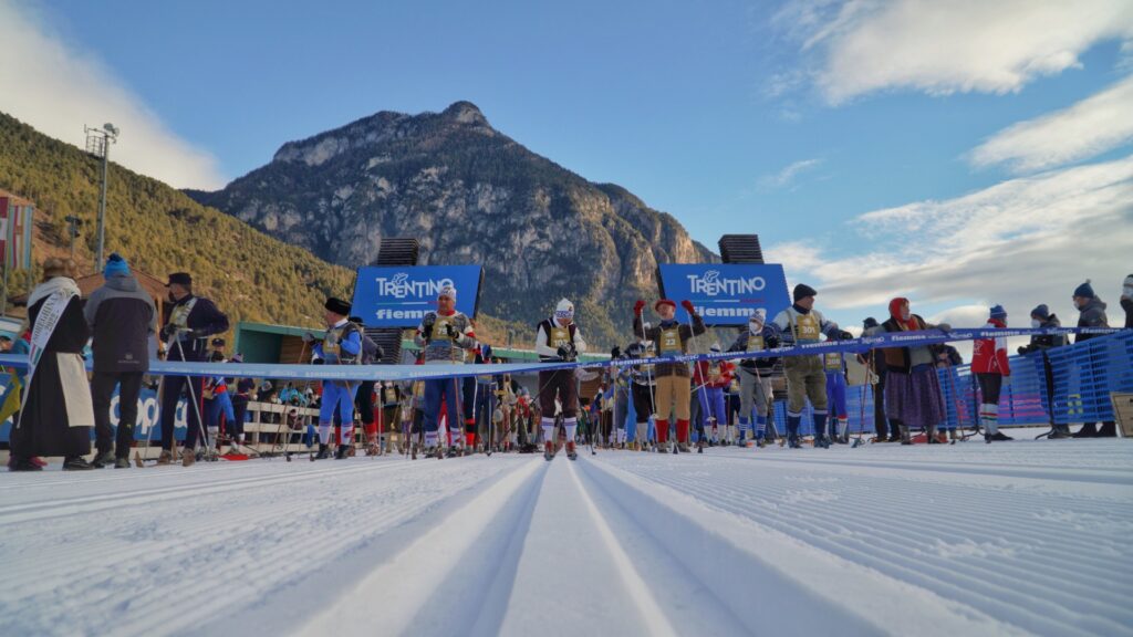 skiers get ready for the start at Marcialonga