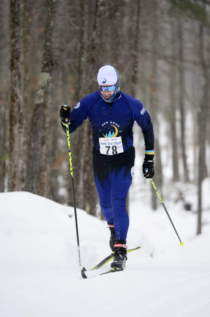 Dustin Dale skis for New Moon Ski & Bike at the North End Classic ski race