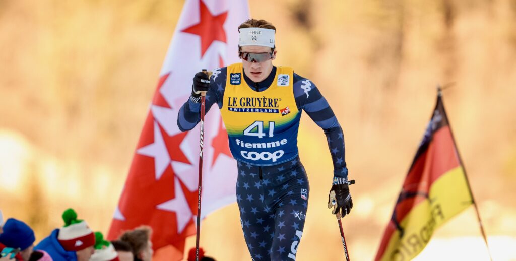 Zak Kettering competing in the Val di Fiemme, Italy.