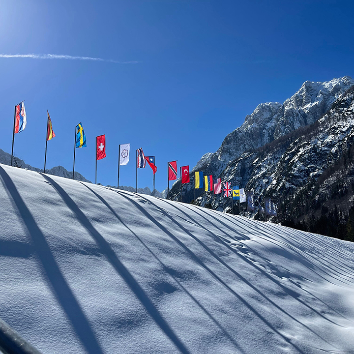 The world's flags in the Planica Stadium.