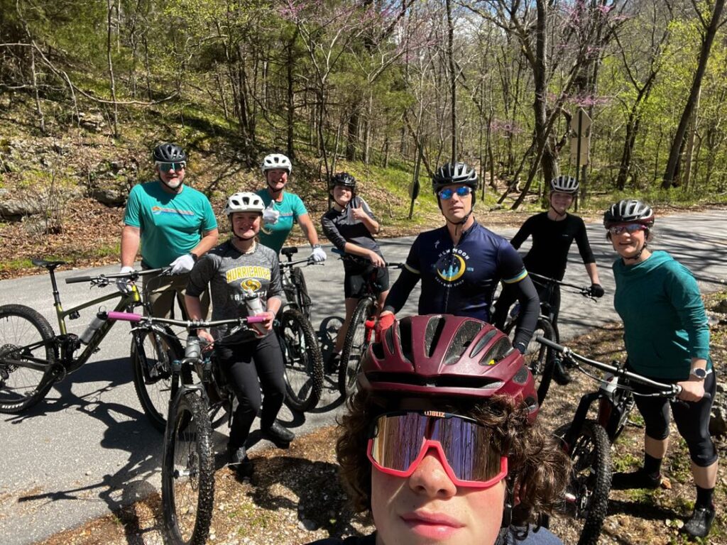 Hayward families take a break on the bike path in Bentonville, AR