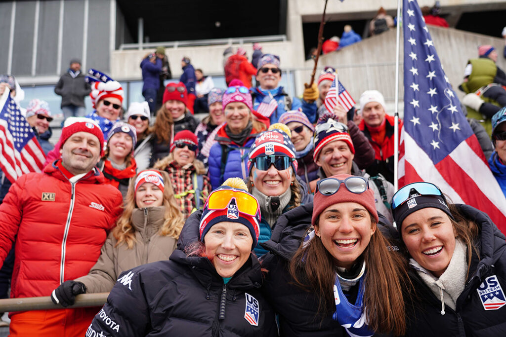 US ski team members cheer at Birken