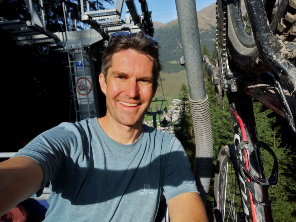 Author Garrott taking the chairlift to the top.