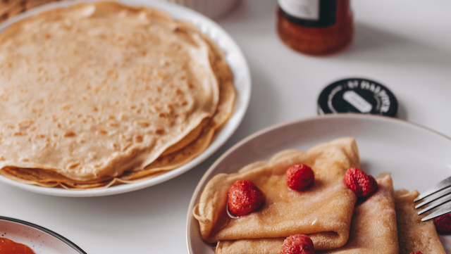 Traditional Icelandic pancakes, Pönnukökur, with jam and whipped cream