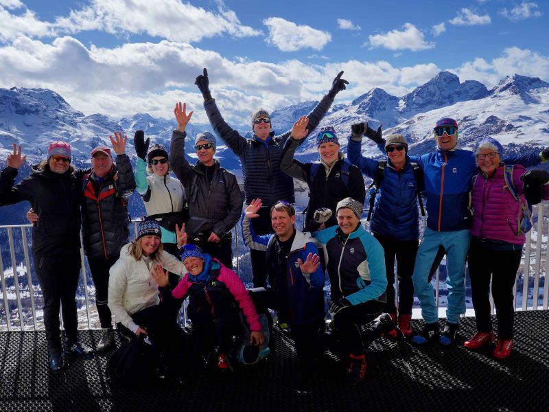 The 2023 Seefeld & Engadin group at the top of Switzerland's Engadin Valley.