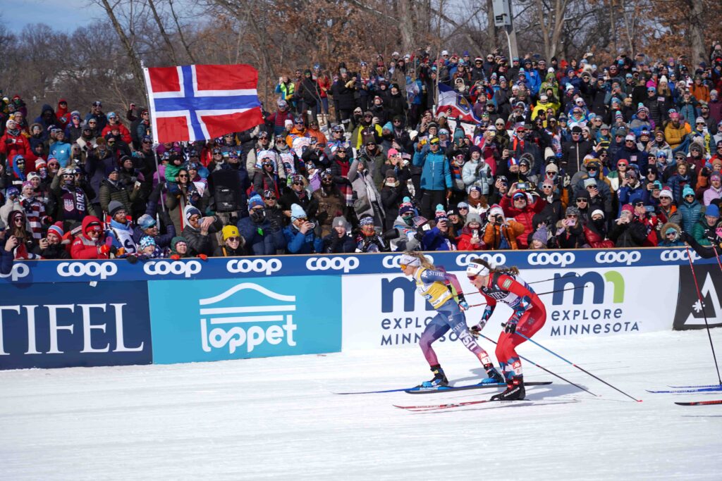 Jessie and Norway's Mathilde Myhrvold racing the Women's Freestyle Sprint.