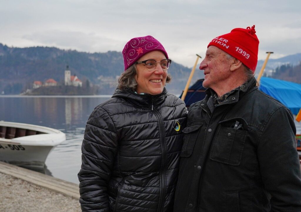 Kristy with her dad Bill at Lake Bled