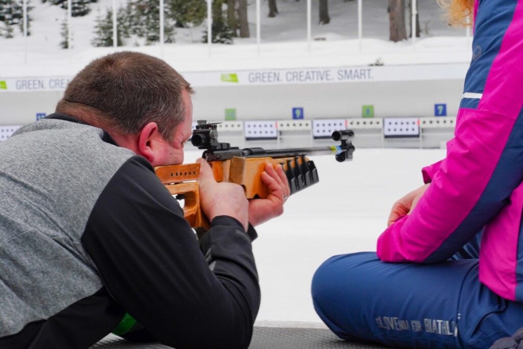 Chris gets a biathlon lesson – he hit all 5…