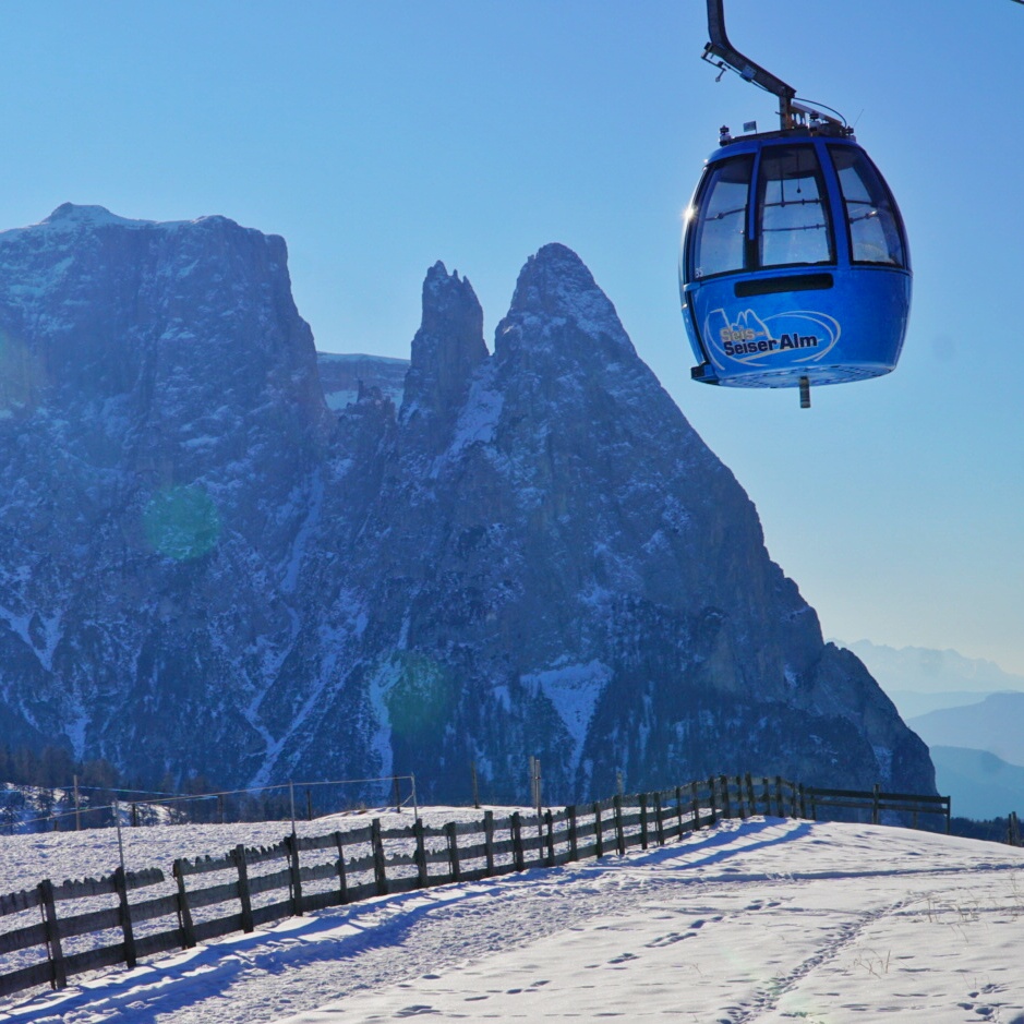 Taking the gondola up to the plateau.