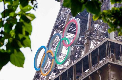 Olympic rings on the Eifel Tower