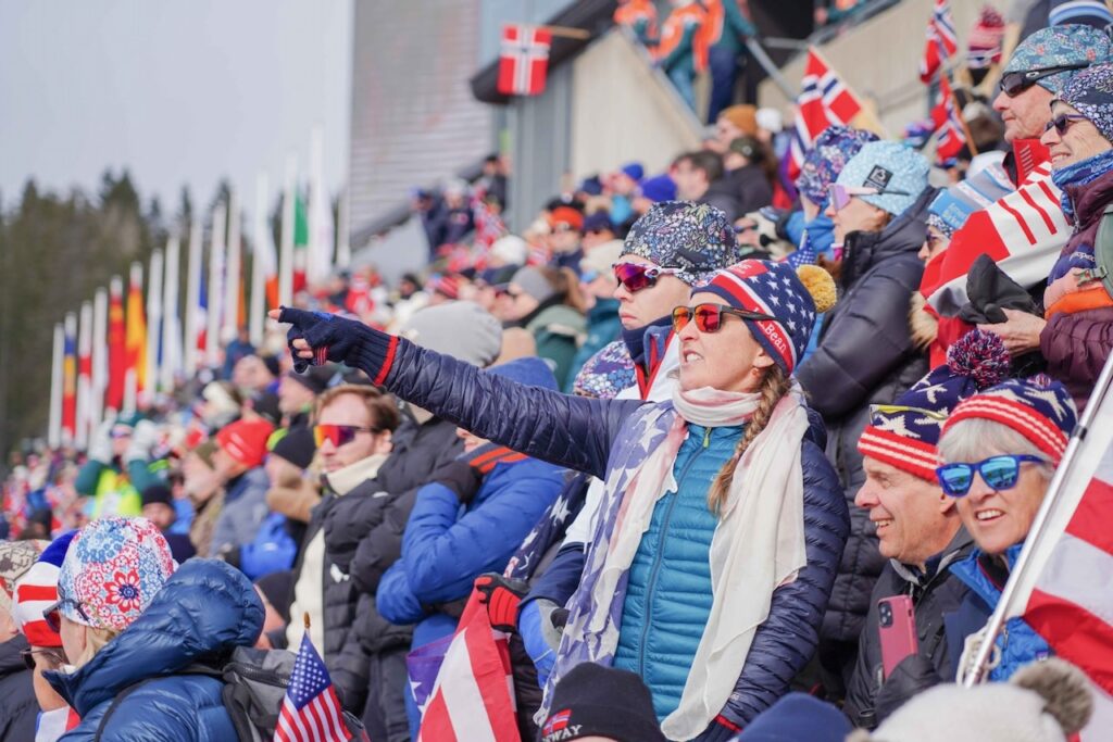 Lumi trip leader and Olympian Holly Brooks shares insights with guests at the 2023 Holmenkollen.