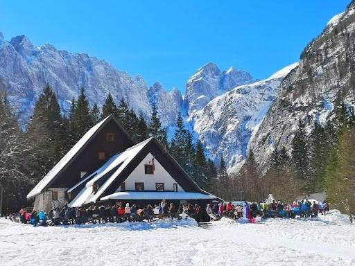 A popular ski hut in the Julian Alps, close to Planica.