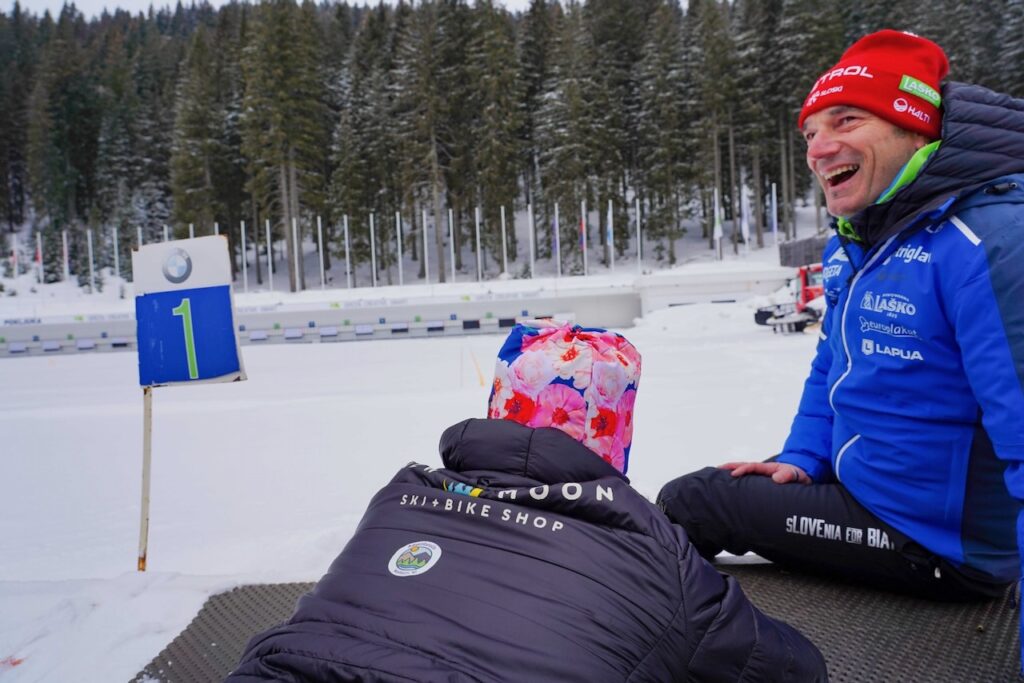 Lumi guests try out Biathlon in Slovenia at 2023 World Champs.