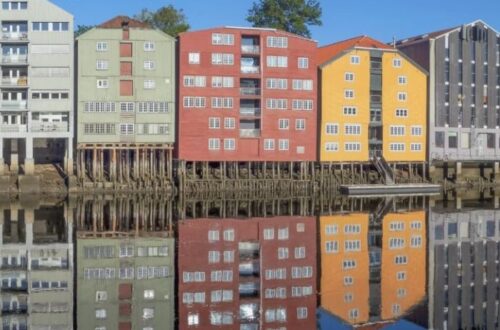 Colorful facades on the Trondheim fjord.