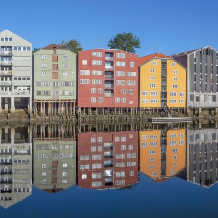 Colorful facades on the Trondheim fjord.